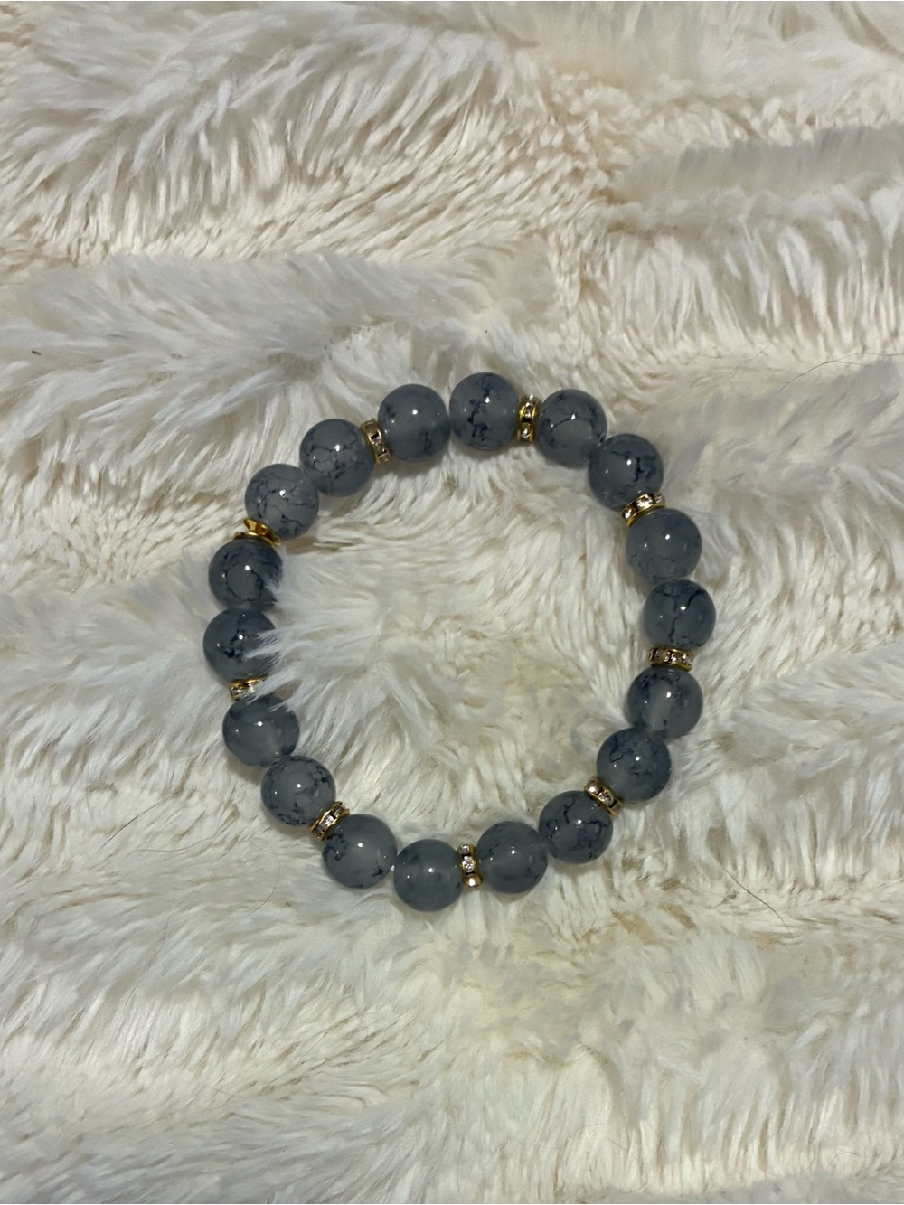 Gray Beaded Stretch Bracelet with Gold Accents